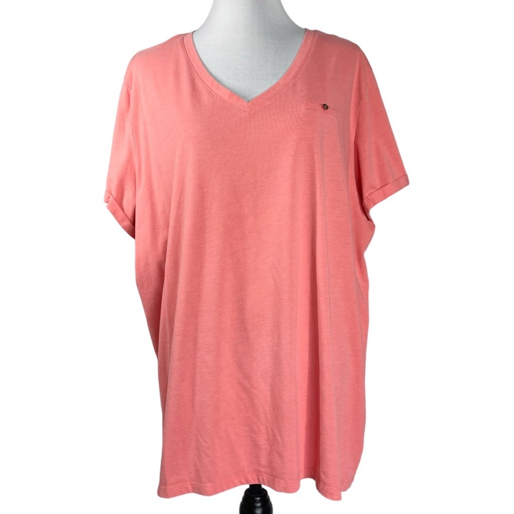 ust My Size Salmon Plus Size Rolled Short Sleeve V-Neck  Tunic Tee Top 4X